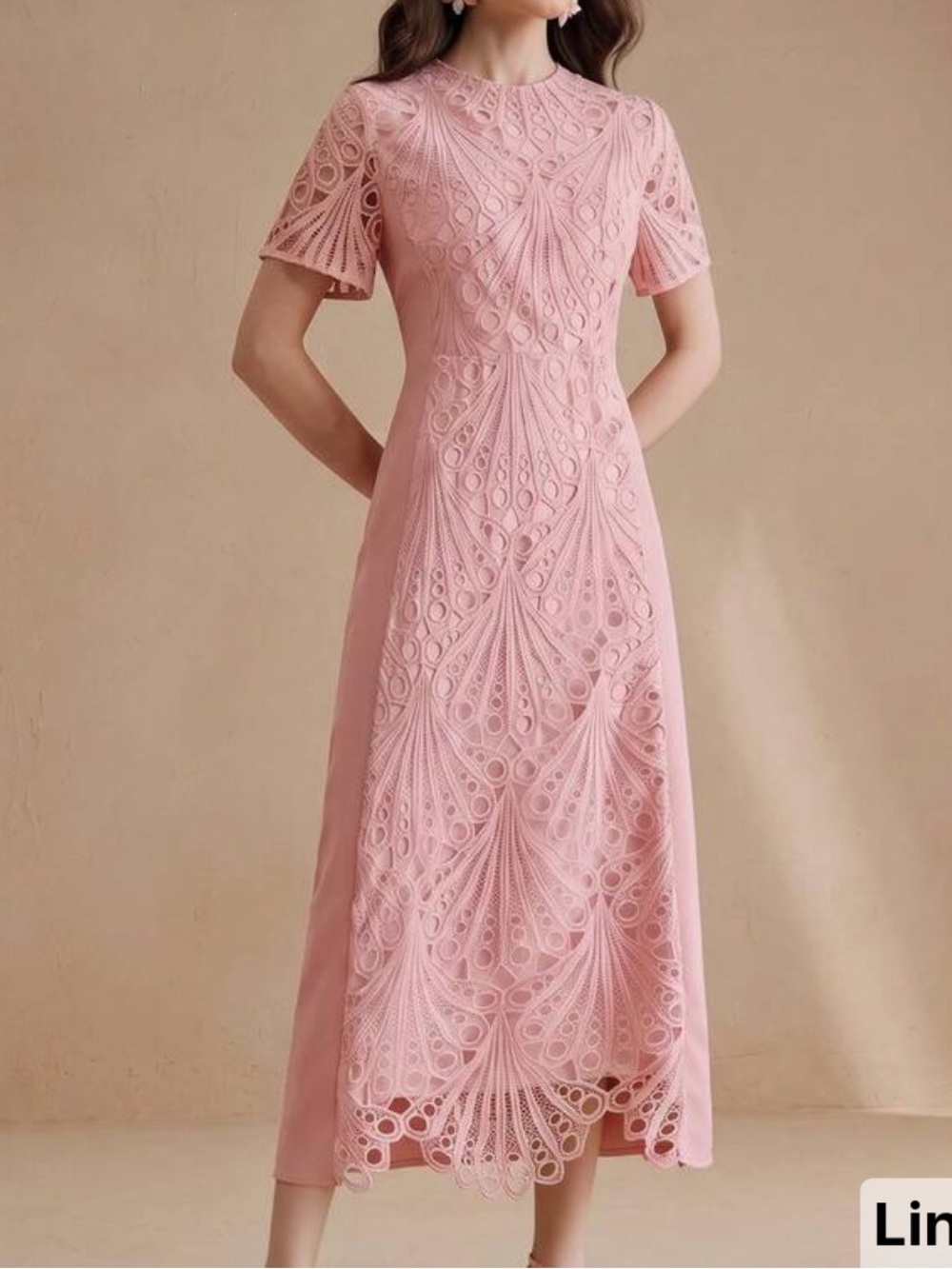 Women's Pink Lace Overlay Sheath Dress